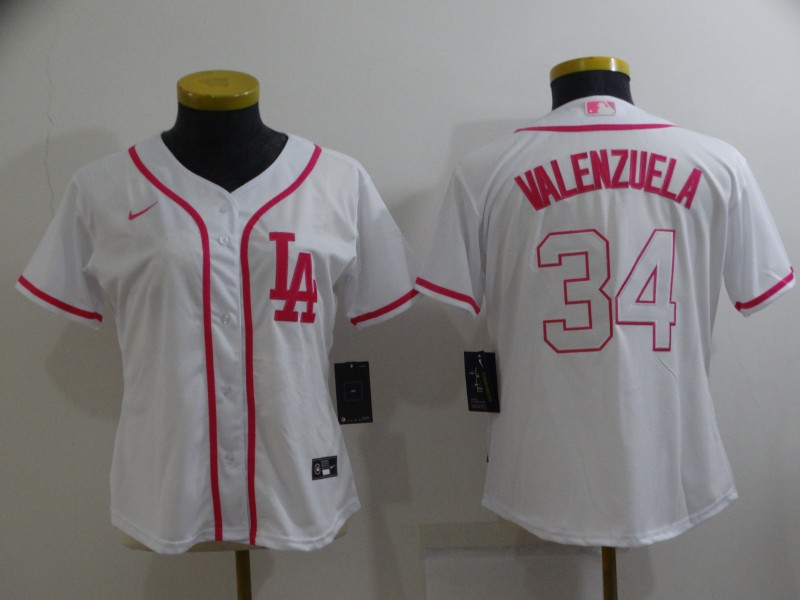 Women's Los Angeles Dodgers #34 Toro Valenzuela Pink White Stitched Baseball Jersey(Run Small) Women's Los Angeles Dodgers #34 Toro Valenzuela Pink White Stitched Baseball Jersey(Run Small)